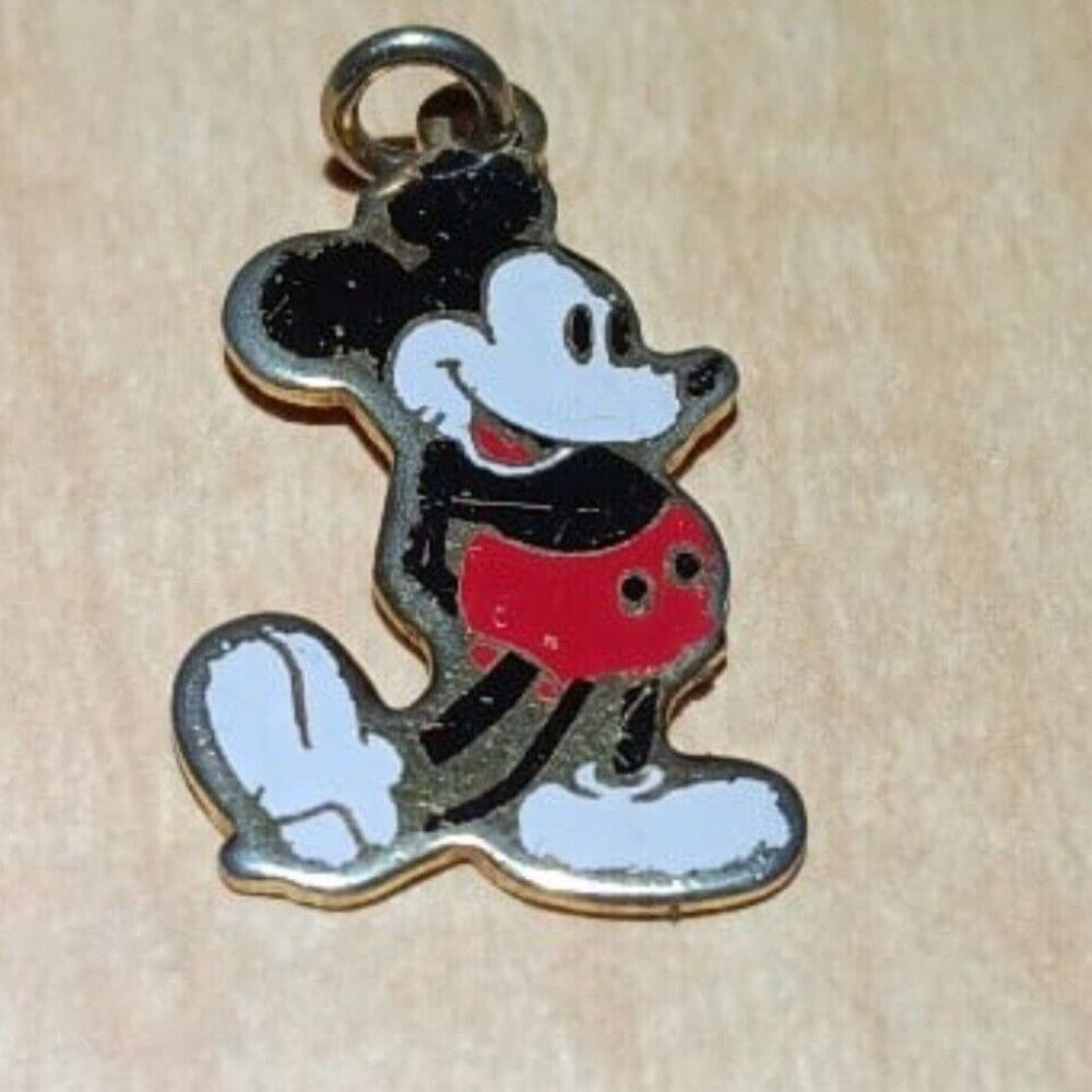 Official Vintage 1970's Mickey Mouse Walt Disney Necklace Enamel Charm